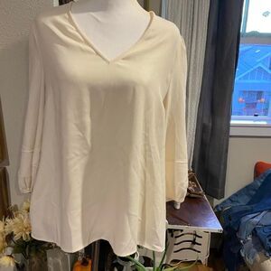 Ann-taylor Women's Cream Blouse with Black Bow detail in back